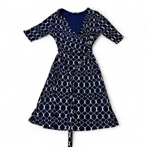 Gilli Navy Geo Print Wrap Midi Dress L